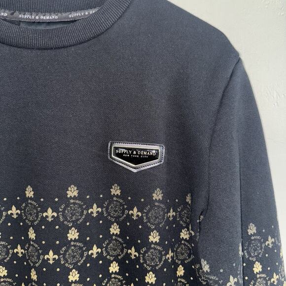 Supply & Demand Black and Gold Monogram Crew Neck Sweatshirt Mens Size S - Picture 9 of 10